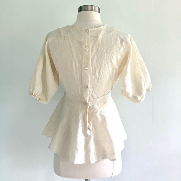 Vintage 70’s does Edwardian linen floral ribbon peplum blouse shirt top - Picture 8 of 9